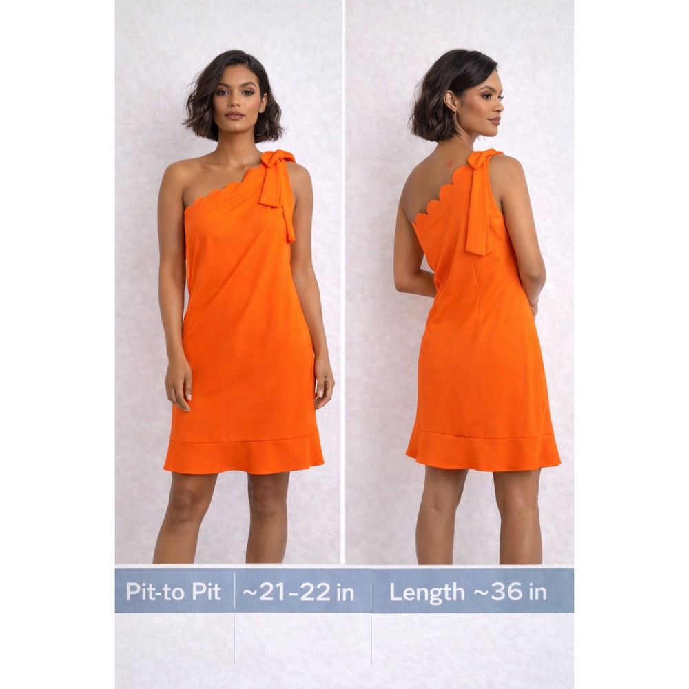Victoria Beckham for Target One Shoulder Dress Orange Scallop Trim Women 1X